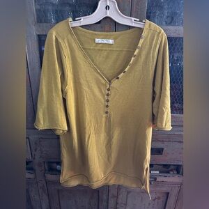 We The Free Mustard Button-Accent Top